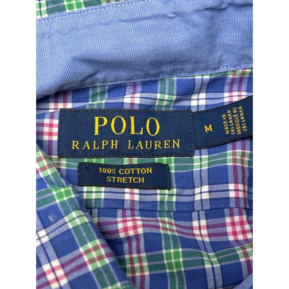 Polo Ralph Lauren Men's Plaid Button Down Shirt Stretch Cotton Pink Green Blue M